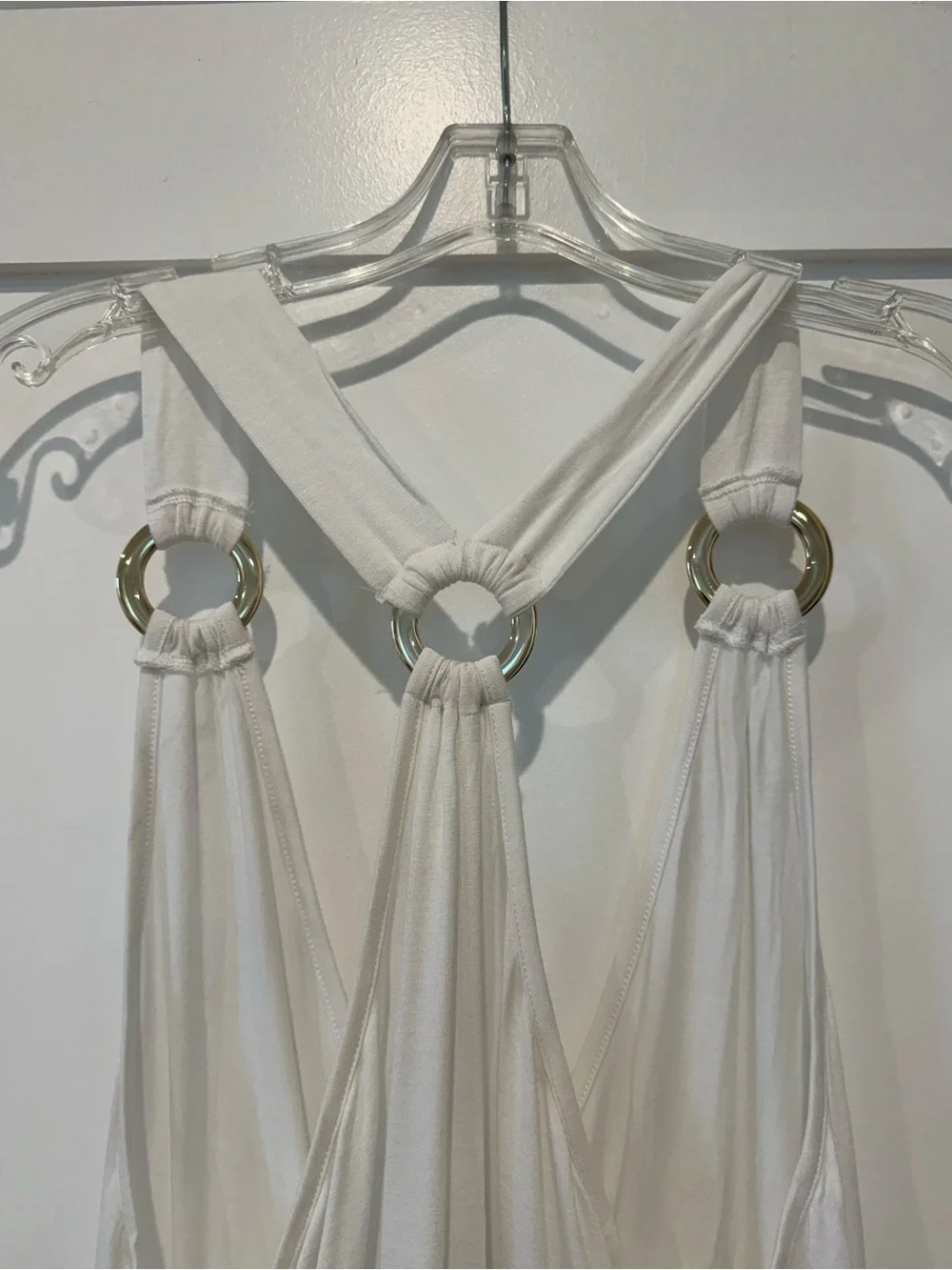 Venus White Halter Swim Cover-Up with Gold Ring Detail | Size Medium